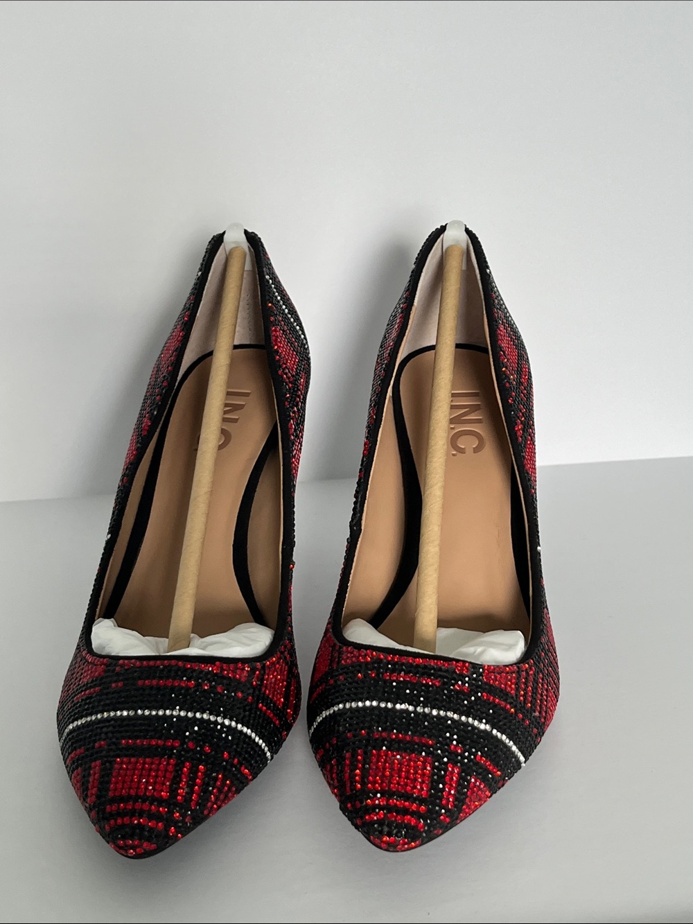 NEW INC International Concepts Red and Black Plaid Sequin Heels